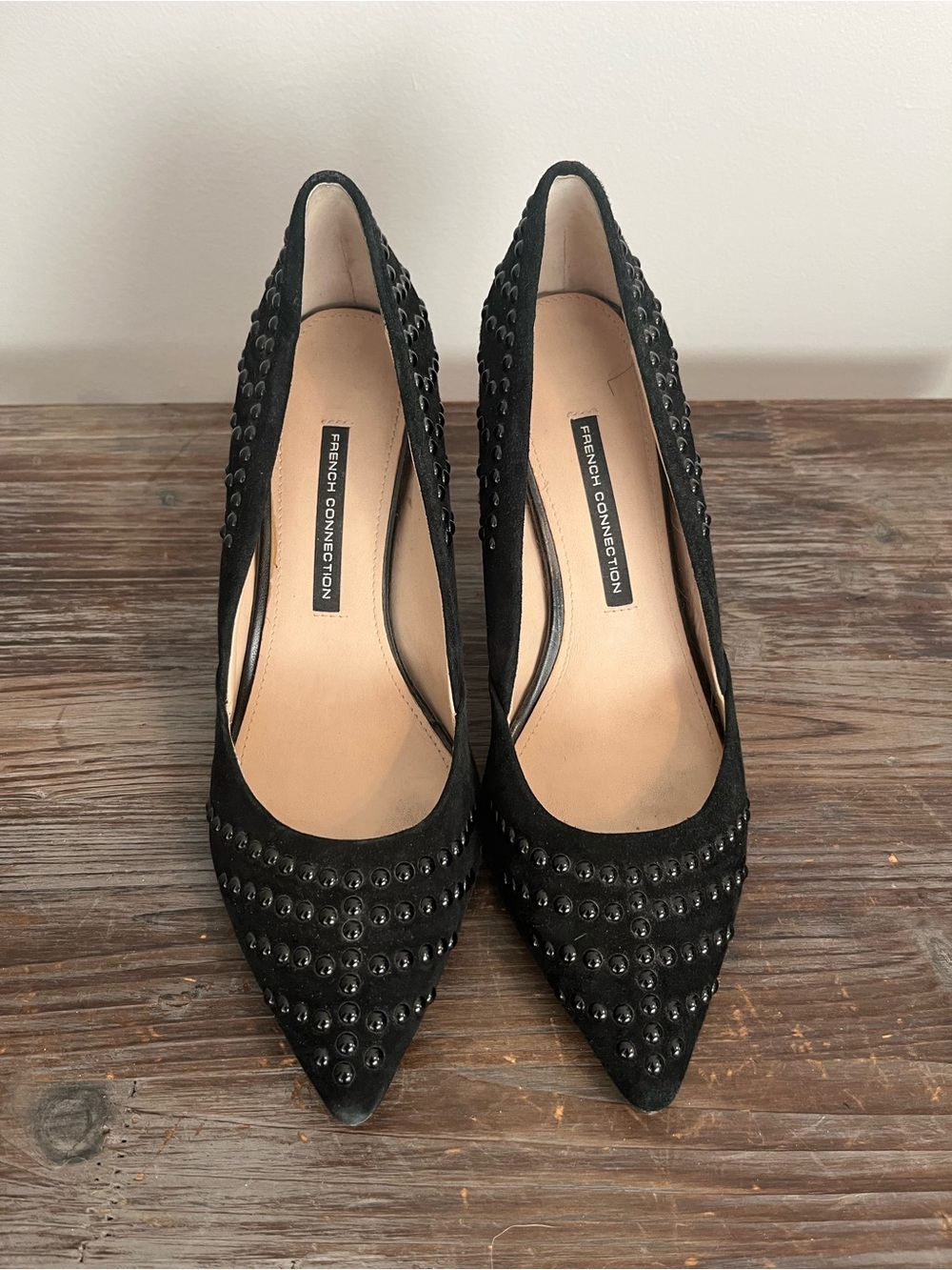 French Connection Black Studded Pointed Pumps